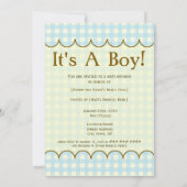 Blue Gingham Baby shower Invitation Kaart (Achterkant)