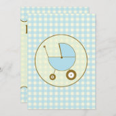 Blue Gingham Baby shower Invitation Kaart (Voorkant / Achterkant)