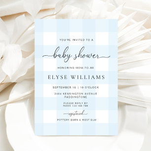 Blue Gingham Baby shower Kaart