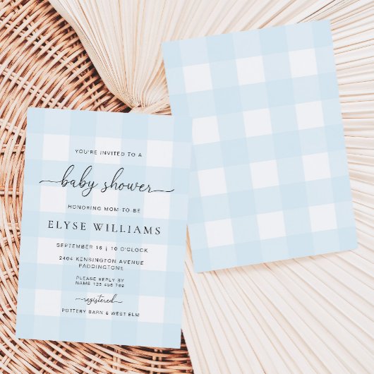 Blue Gingham Baby shower Kaart