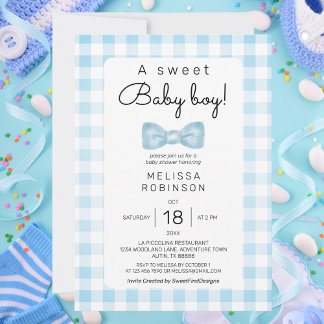 Blue Gingham Baby shower Kaart