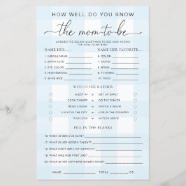 Blue Gingham Baby shower kent het mam-to-be-spel