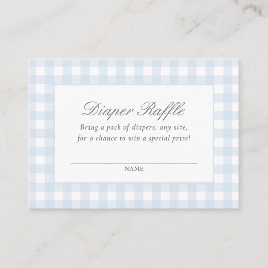 Blue Gingham Baby shower Luier Raffle Ticket Informatiekaartje (Voorkant)