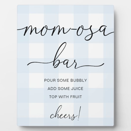 Blue Gingham Baby shower Mam-osa Bar Sign Fotoplaat (Voorkant)