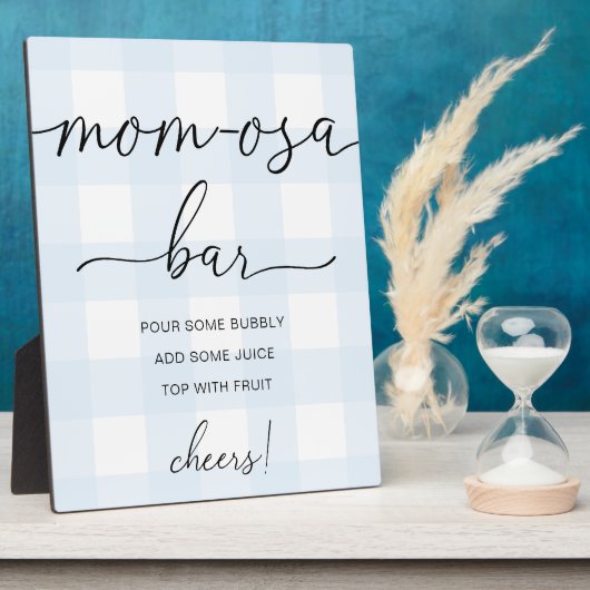 Blue Gingham Baby shower Mam-osa Bar Sign Fotoplaat (Zijkant)