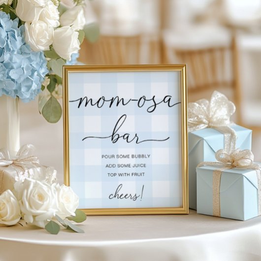 Blue Gingham Baby shower Mam-osa Bar Sign Poster