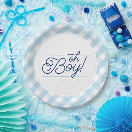 Blue Gingham Baby shower Paper Borden Papieren Bordje (Feest)