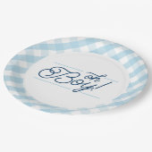 Blue Gingham Baby shower Paper Borden Papieren Bordje (Gekanteld)