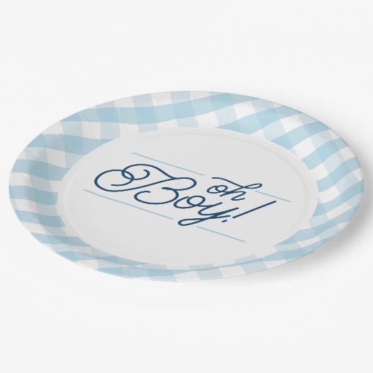Blue Gingham Baby shower Paper Borden Papieren Bordje (Gekanteld)