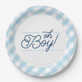 Blue Gingham Baby shower Paper Borden Papieren Bordje