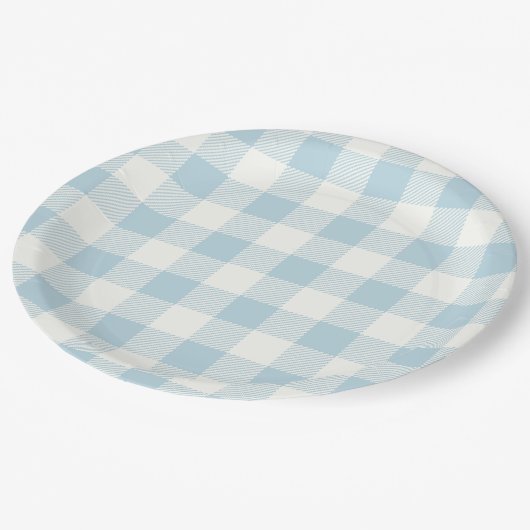 Blue Gingham Baby shower Papier Borden Papieren Bordje (Gekanteld)
