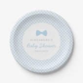 Blue gingham-baby shower papieren bordje (Voorkant)
