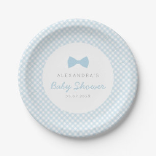 Blue gingham-baby shower papieren bordje