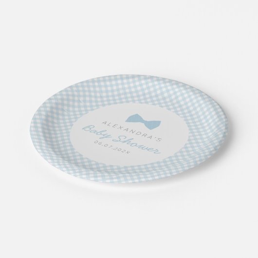 Blue gingham-baby shower papieren bordje (Gekanteld)