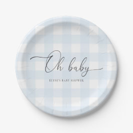 Blue Gingham Baby shower Papieren Bordje