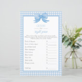 Blue Gingham Baby shower raadt het prijsspel (Staand voorkant)
