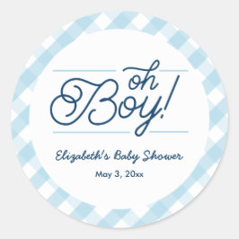 Blue Gingham Baby shower Stickers