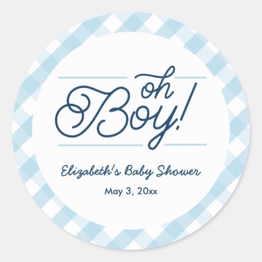 Blue Gingham Baby shower Stickers (Voorkant)