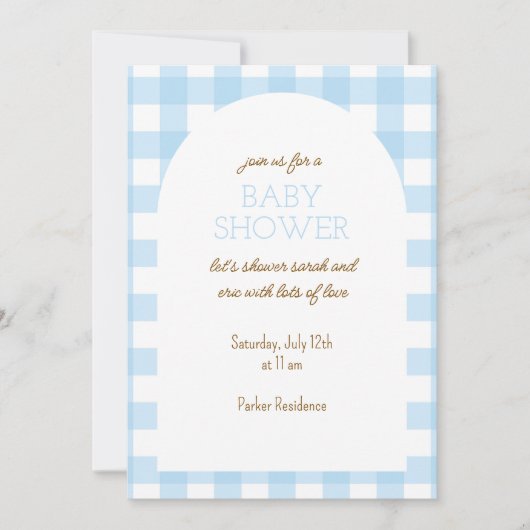 Blue Gingham Baby shower Uitnodiging (Voorkant)