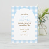 Blue Gingham Baby shower Uitnodiging (Staand voorkant)