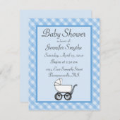 Blue Gingham Baby Shower-uitnodigingen Kaart (Voorkant / Achterkant)