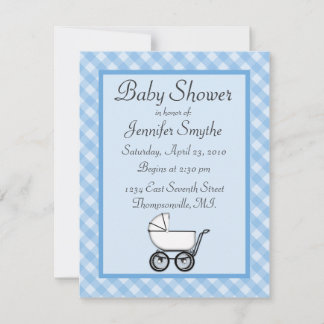 Blue Gingham Baby Shower-uitnodigingen Kaart
