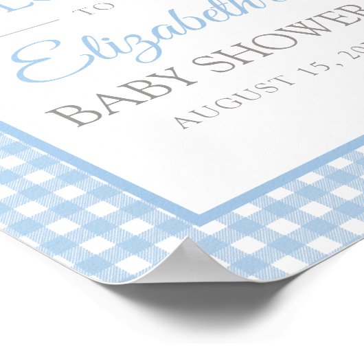 Blue Gingham Baby shower Welcome Poster (Hoek)