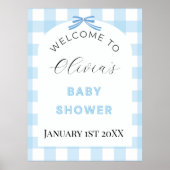 Blue Gingham Baby Shower Welcome Sign Poster  (Voorkant)