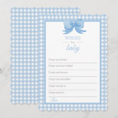 Blue Gingham Baby shower Wishes for Baby Kaart (Voorkant / Achterkant)