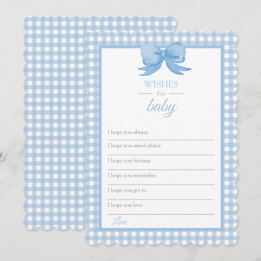 Blue Gingham Baby shower Wishes for Baby Kaart (Voorkant / Achterkant)