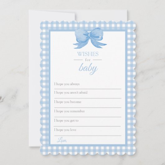 Blue Gingham Baby shower Wishes for Baby Kaart (Voorkant)