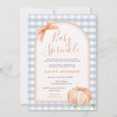 Blue Gingham Baby Sprinkle Pumpkin Baby shower Kaart (Voorkant)