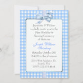 Blue Gingham Baby's Birthday en Naming Ceremonie Kaart (Voorkant)