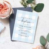 Blue Gingham Baptism Invitation Kaart