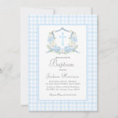Blue Gingham Baptism Uitnodiging, Jongensdoop Kaart (Voorkant)