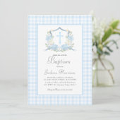 Blue Gingham Baptism Uitnodiging, Jongensdoop Kaart (Staand voorkant)