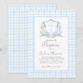 Blue Gingham Baptism Uitnodiging, Jongensdoop Kaart (Voorkant / Achterkant)