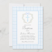 Blue Gingham Baptism Uitnodiging, Jongensdoop Kaart (Voorkant)