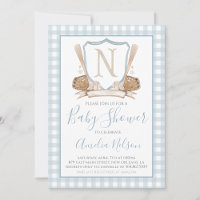 Blue Gingham Baseball Baby shower Uitnodiging