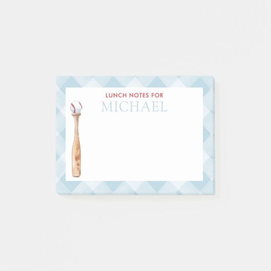Blue Gingham Baseball Kinder aangepaste lunchbox Post-it® Notes (Voorkant)