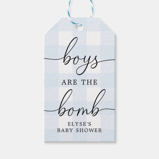 Blue Gingham Bath Bomb Favor Tag Cadeaulabel (Voorkant)