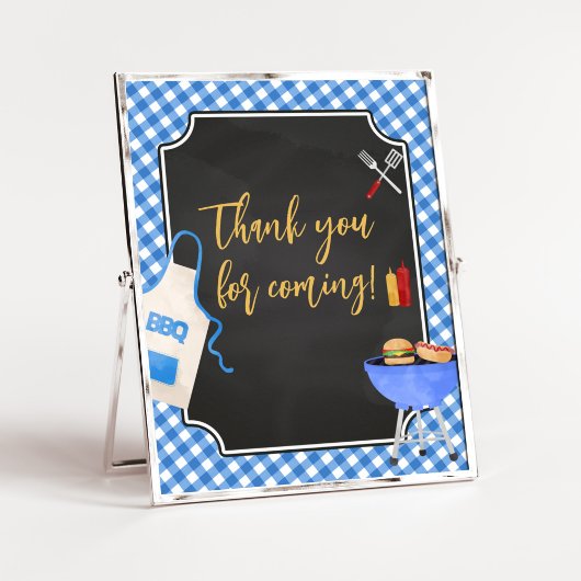 Blue Gingham BBQ Baby shower Bedankt voor uw komst Poster
