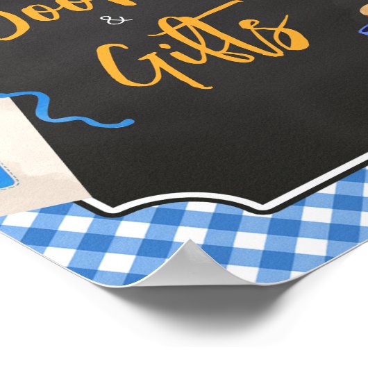 Blue Gingham BBQ Baby shower boeken en geschenken Poster (Hoek)