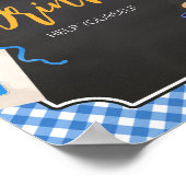 Blue Gingham BBQ Baby shower Drinken Poster (Hoek)