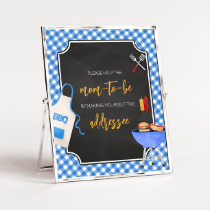 Blue Gingham BBQ Baby shower Envelope Station Poster