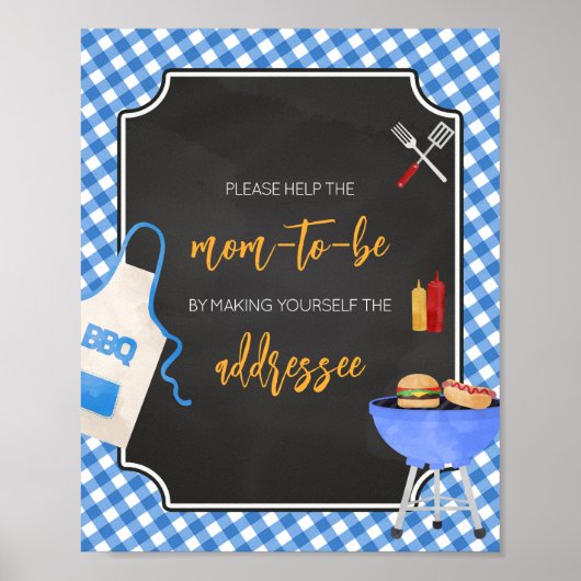 Blue Gingham BBQ Baby shower Envelope Station Poster (Voorkant)