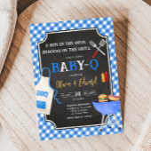 Blue Gingham BBQ Baby shower Kaart