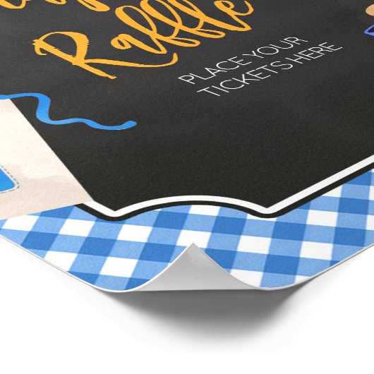 Blue Gingham BBQ Baby shower Luier Raffle Poster (Hoek)