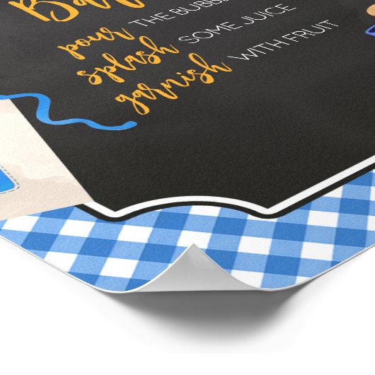 Blue Gingham BBQ Baby shower Moeder Osa Bar Poster (Hoek)