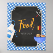 Blue Gingham BBQ Baby shower Voedselbord Poster (Voorkant)